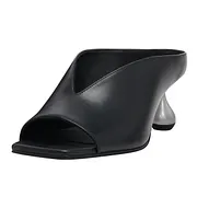 Black Open Square Toe Sculptural Heel Mules Shoes with V-Cut