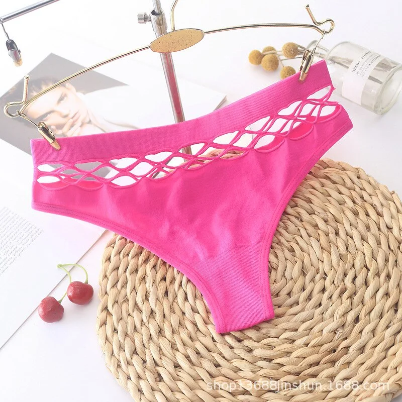 Women's sexy hollow underwear temptation mid-waist panties embroidery thong transparent hollow underwear women