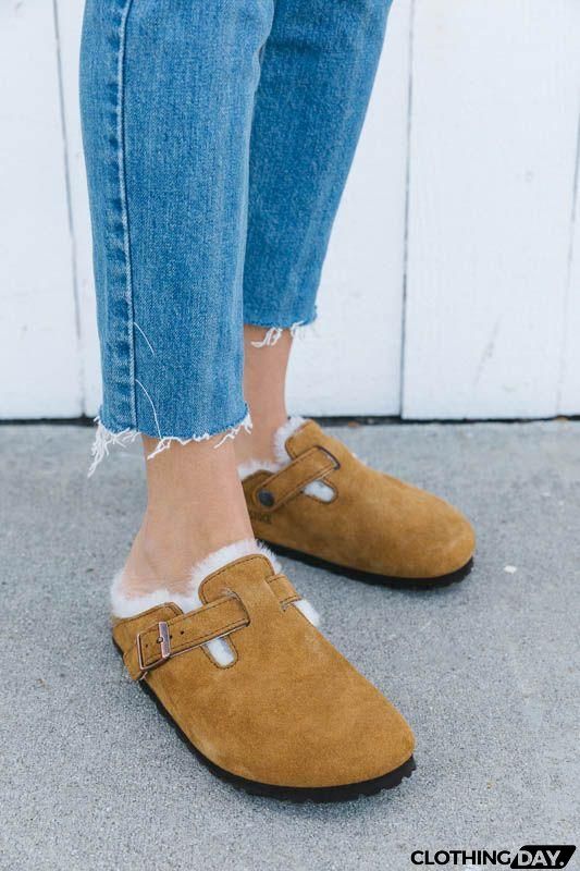 Shearling Suede Clogs Mules