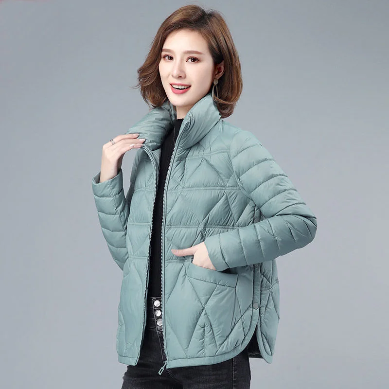 Autumn Winter Women Lightweight Down Cotton Jacket 2021 New Solid Stand Collar Short Jacket Plus Size Female Cotton Padded Coat
