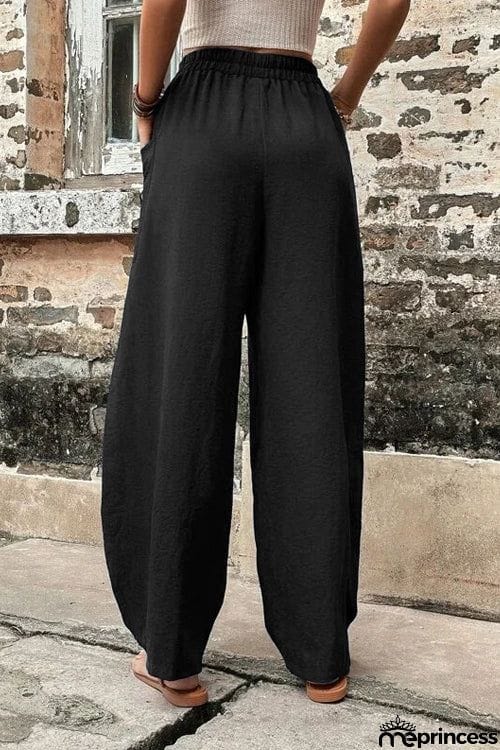 Resort Casual Elastic Waist Loose Trousers