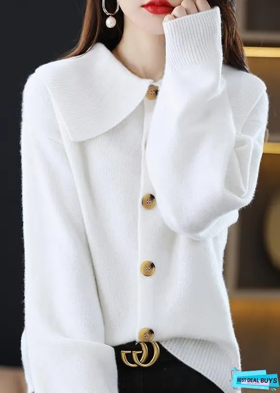 Stylish Red Peter Pan Collar Button Solid Knit Cardigan Fall