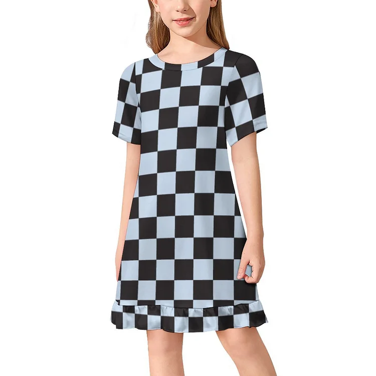 Race Cars Racing Flags Checkered Checker Flag Short Sleeve Family Matching Dresses Girls A Line Skater Dress For 3-13 Years - Heather Prints Shirts