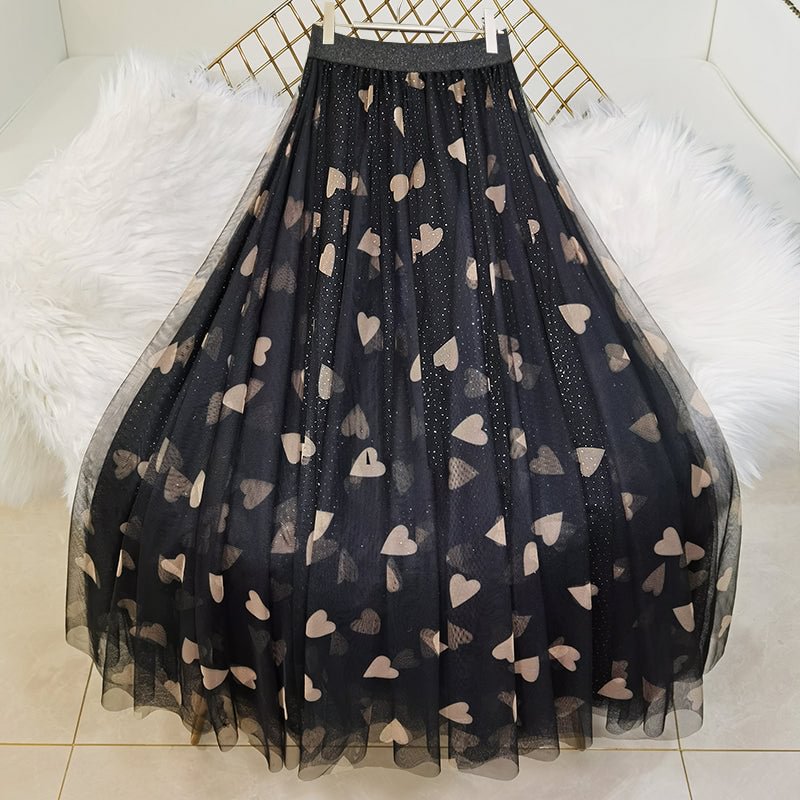 Beautiful Black Print tulle Sequins A Line Skirts Summer CK159- Fabulory