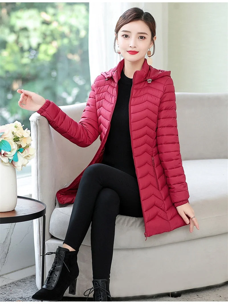 Autumn Winter Women Jacket Coat New Lightweight Cotton Padded Coat Hooded Outerwear Plus size 5XL 6XL Middle-aged Women Coats