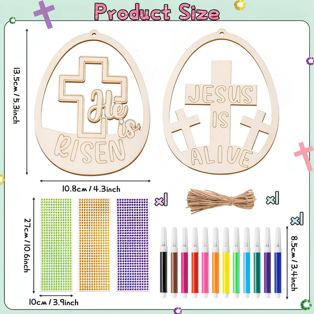 10Pcs Easter Cross DIY Unfinished Graffiti Wooden Pendant Wood Graffiti Crafts Hanging Ornaments for Living Room Office Party Decoration