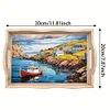 (US Only)Seaside Town Wooden DIY Diamond Painting Tray Kit Serving Platter for Home Decor