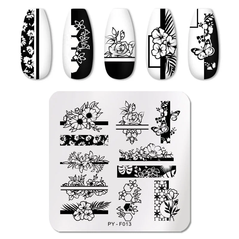 PICT YOU Square Lace Series Nail Stamping Plates Stencil Stainless Steel Tools Nail Art Stamp Design for DIY Image Plate-Nail Inspo