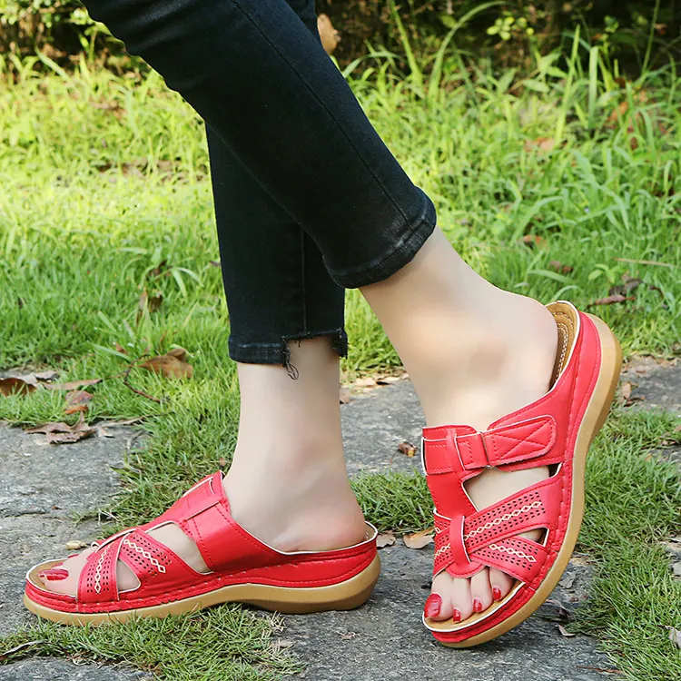Breakj Breakj Women's Slippers Summer Large-Size Slope Heel Sandals Hollow Cross Lady Explosion