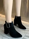 Chunky Heel Buckle Pointed-Toe Suede Martin Boots