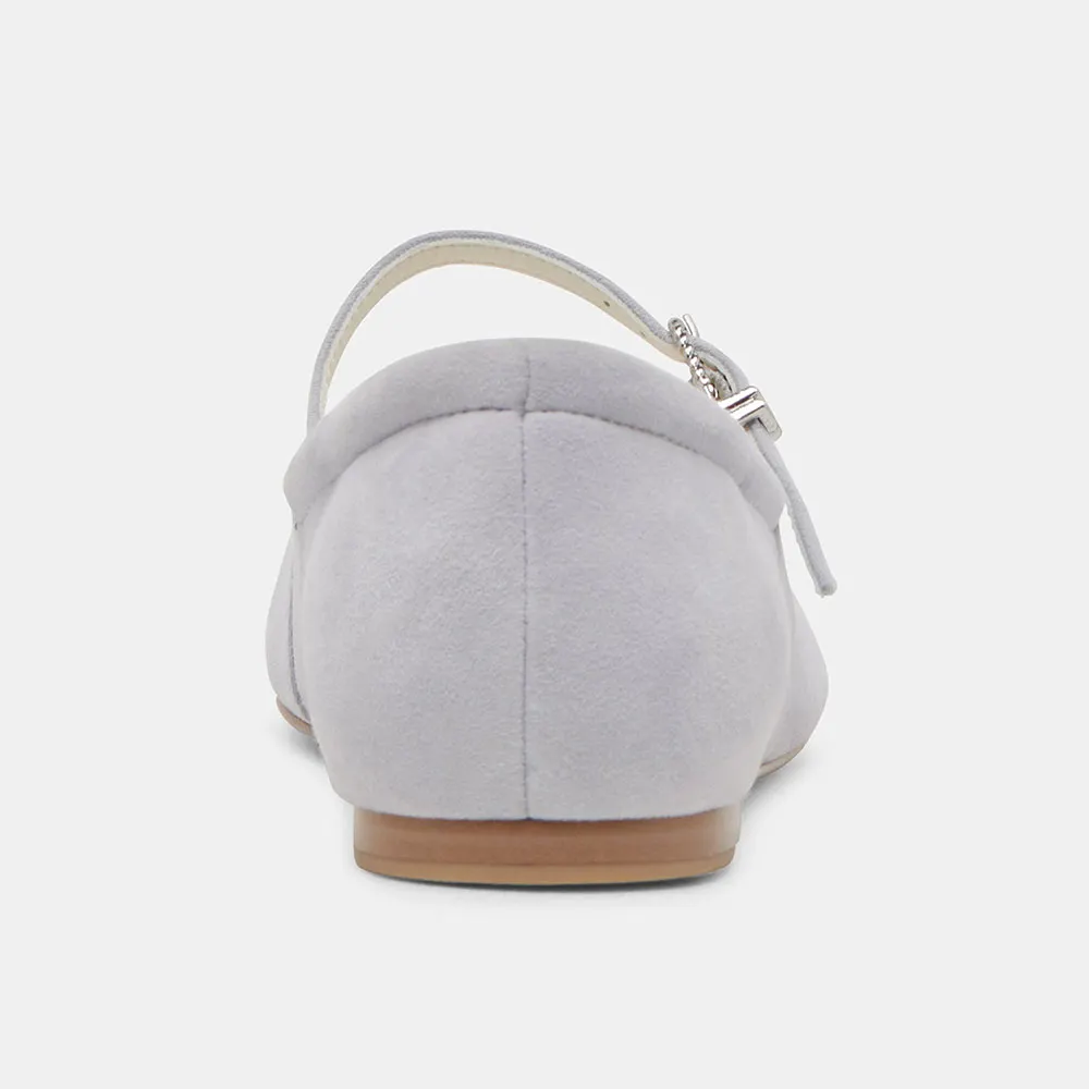 YDN Light Grey Vegan Suede Square Toe Simple Mary Jane Flats
