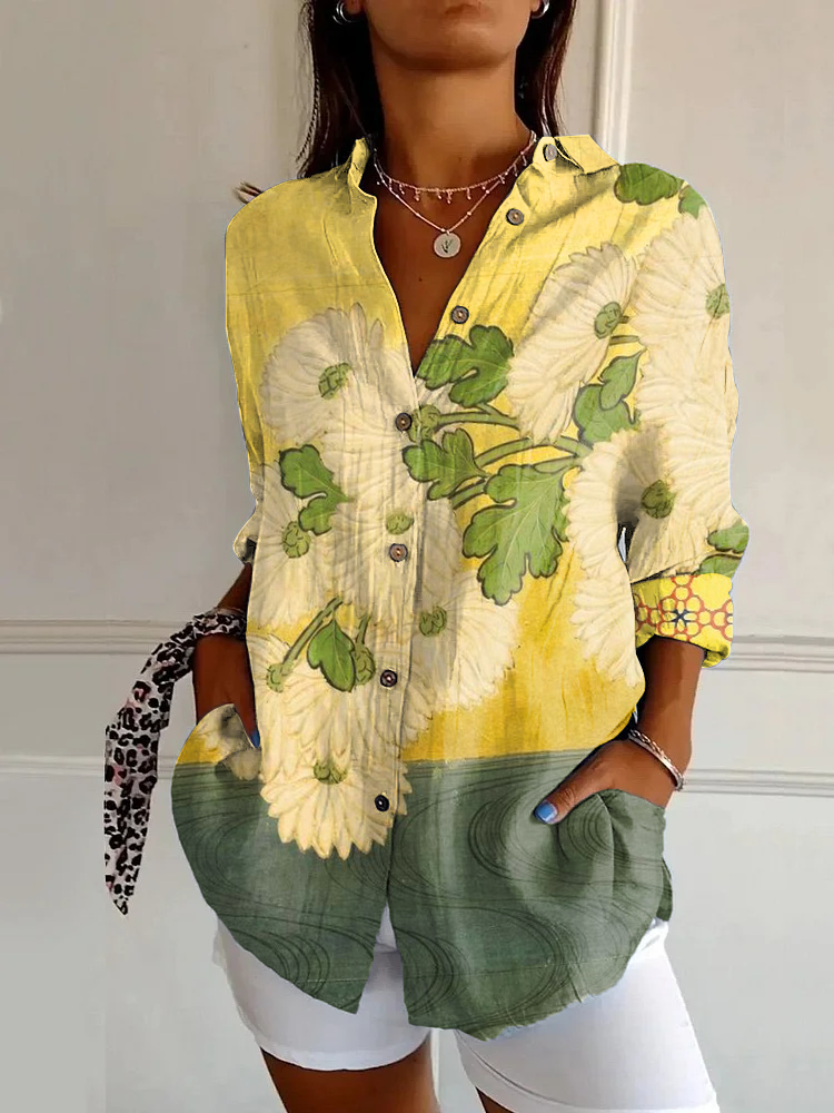 Classic Floral Print Casual Long Sleeve Shirt