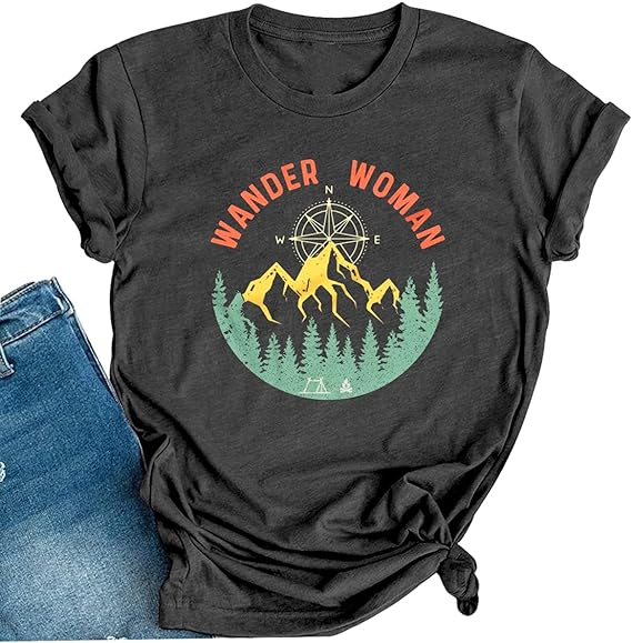 AL™ Wander Women Print Hiking T-Shirt Tees Short Sleeve Crew Neck Tee-Annaletters