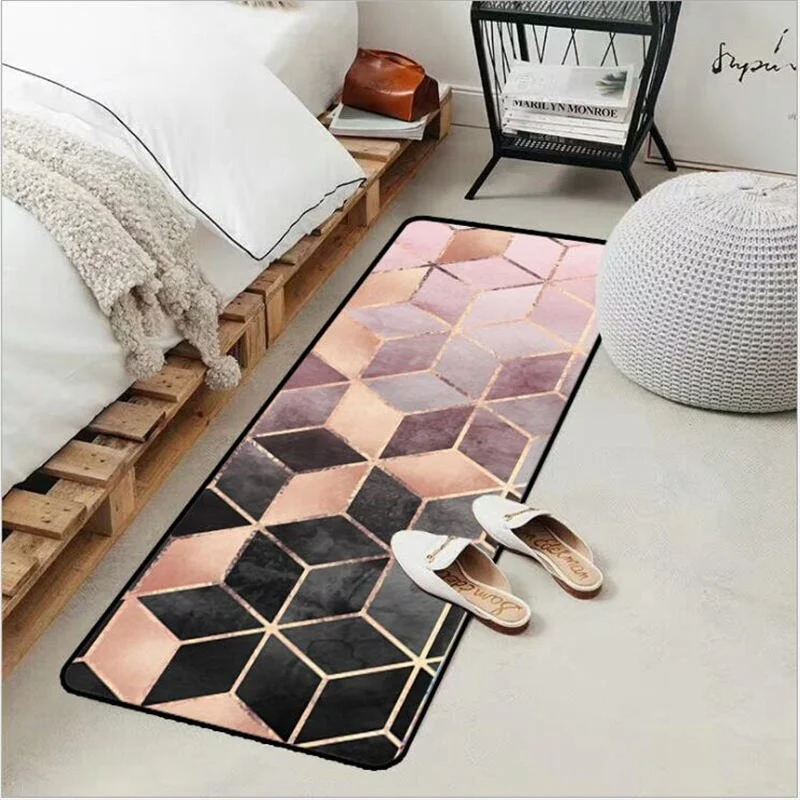 Pink Black Abstract Diamond Lattice Long Blanket Kitchen Mat Entry Mat Anti-Slip Mat Bedroom Bedside Blanket Carpet Bedroom Rugs
