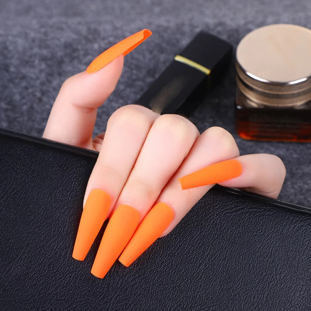 24pcs Professional Fake Nails Long Ballerina Half French Acrylic Nail Tips Press On Nails Full 1961