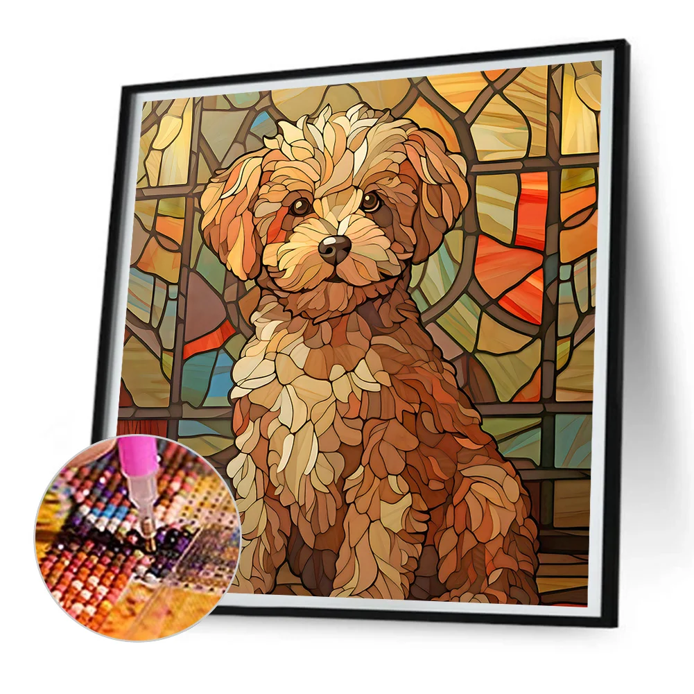 Diamond Painting - Full Round Drill - Stained Glass Puppy(Canvas|30*30cm)