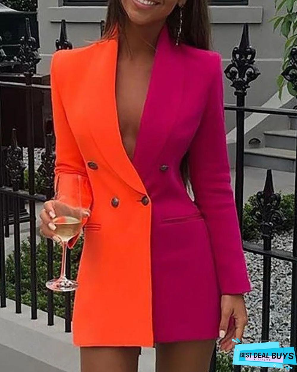 Color Block Patchwork Long Sleeve Blazer Dress