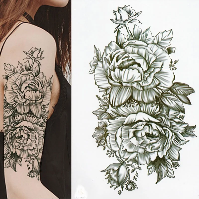 Black Flower Body Art Waterproof Temporary Tatoo Sexy Thigh Arm Tattoos Rose For Woman Flash Tattoo Stickers
