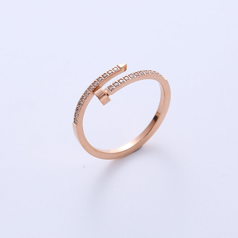 Women Moderate Luxury Studded Titanium Steel Electroplating Rings