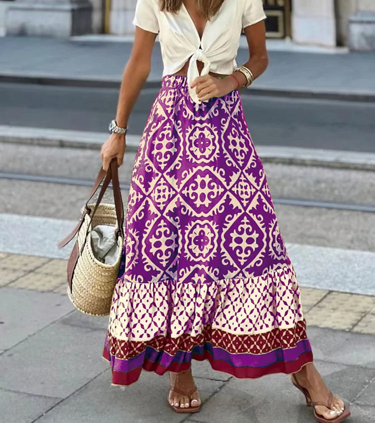 Bohemia Pattern Contrast Skirt