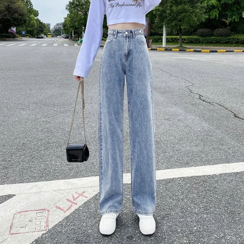 Straight Jeans Women Full Length Korean Style Chic Trendy Slim Ulzzang Streetwear College Students All-match Popular Hipster Ins