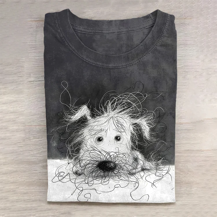 Niedliches, kurzärmliges T-Shirt mit Hunde- und Welpen-Kunstdruck