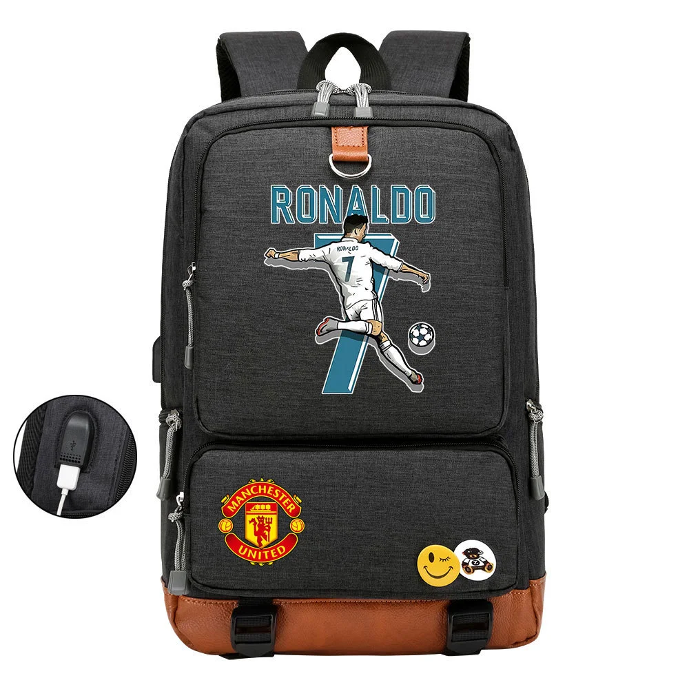 Buzzdaisy Get Sports-Ready with Cristiano Ronaldo Printed Multi-Storage Backpack w/ USB and Laptop Space