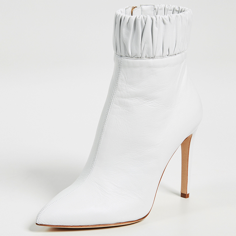 TAAFO White Ankle Boots Pointy Toe Elastic Stiletto Heels Booties 