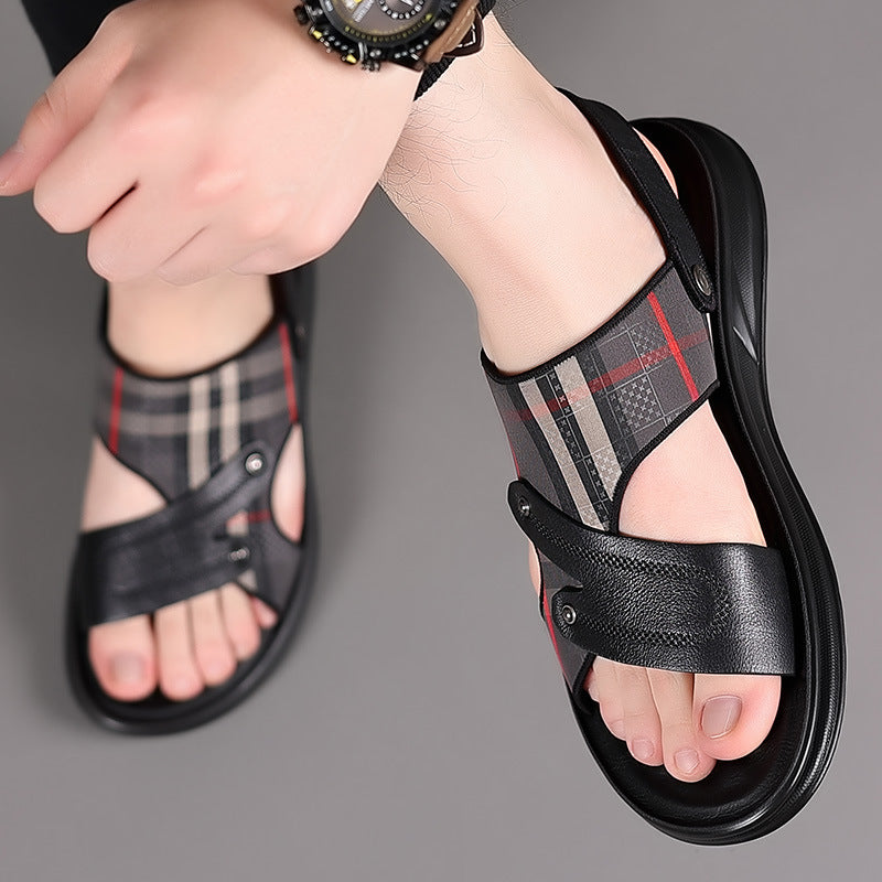 Men's Summer Leather Breathable Shoes Slippers