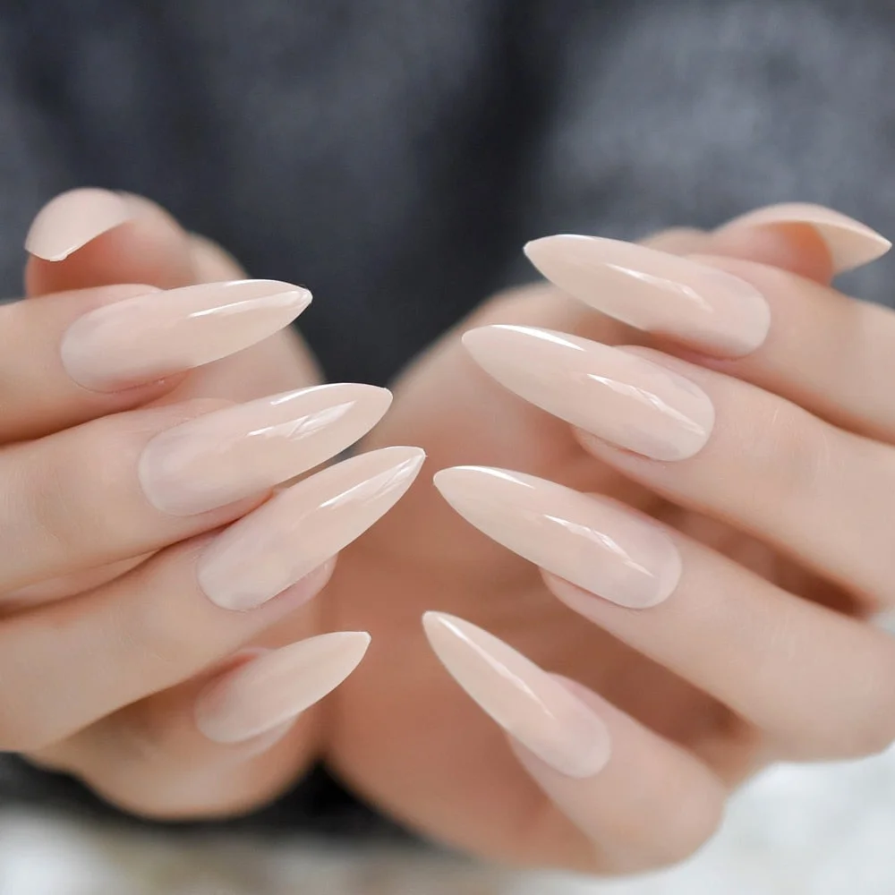 Extra Long STILETTO False Nails Pre-designed Curved Pink Marble Press On Nails including glue sticker-Nail Inspo