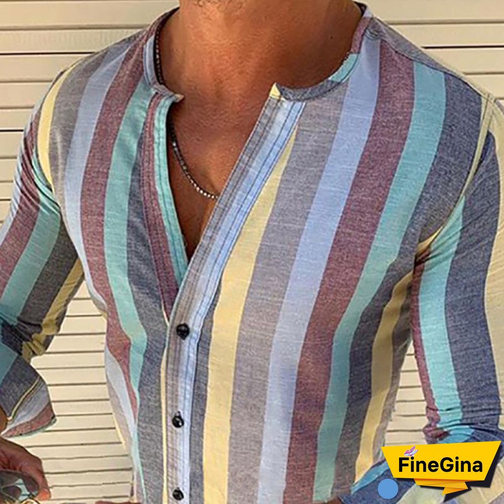 Spring/summer Men Fashion Colorful Stripe Slim Fit Shirts