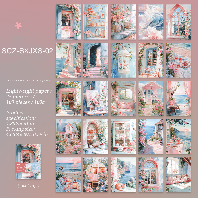Material Paper - Midsummer Is in Progress Series Vintage Flower Summer Travel Landscape 