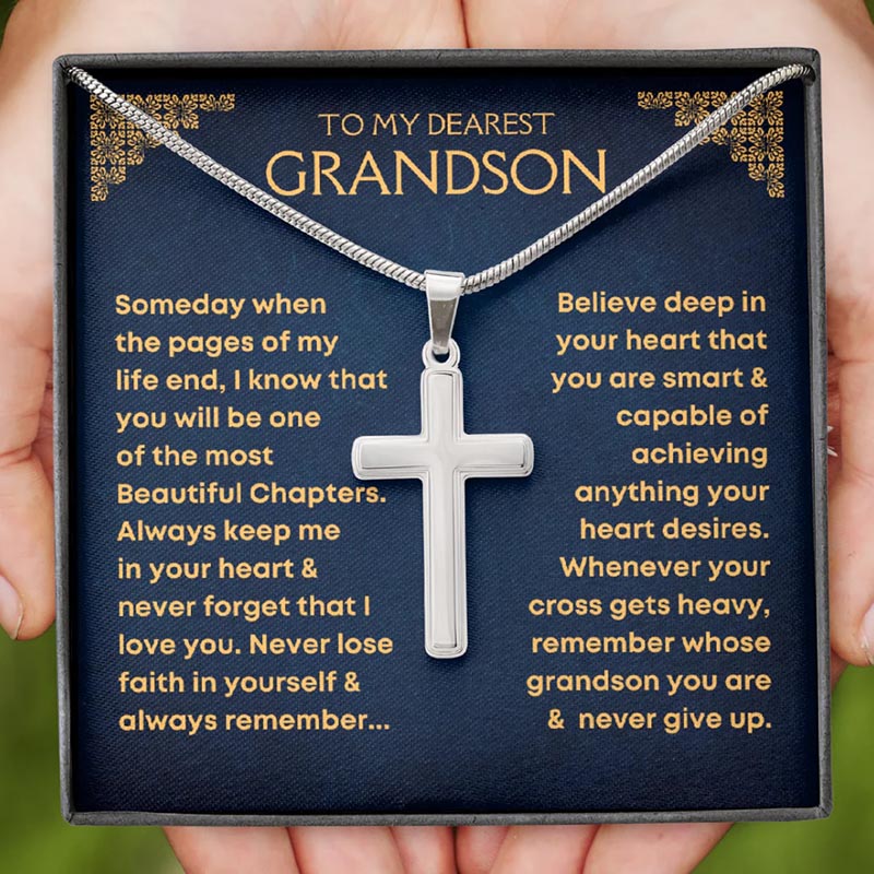 Unique Gift To My Dearest Grandson - Cross Necklace