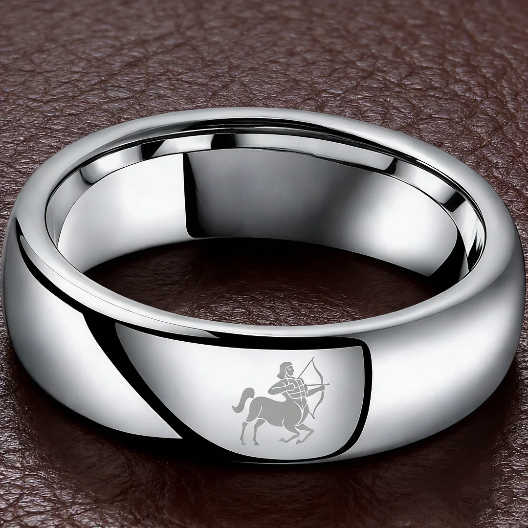 Men Women Sagittarius Tungsten Carbide Rings Prints Laser Design Domed Top Sliver Tungsten Wedding Bands 4MM 6MM 8MM Width