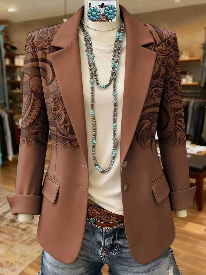 Women's Casual Retro Paisley Print Blazer 