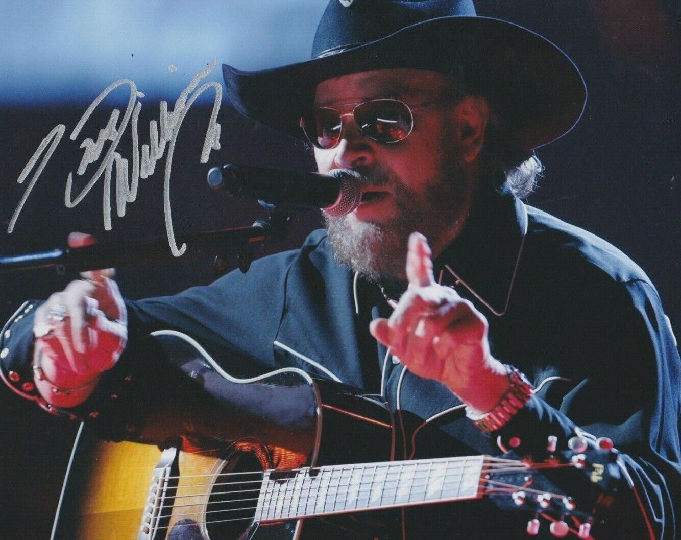 Hank Williams Jr **HAND SIGNED** 8x10 Photo Poster painting ~ Country music ~ AUTOGRAPHED