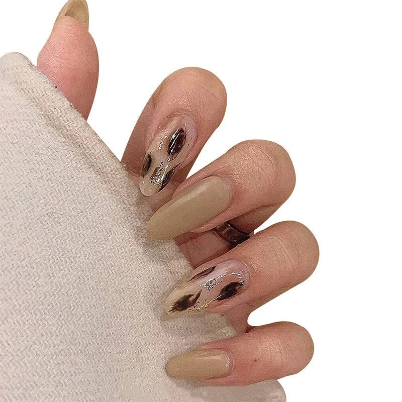 24Pcs Long French False Nail Gradient Fake Nails With Glue Press On Nail Tips With Rhinestones Ballet Nail Tips Nail Art Tool-Nail Inspo