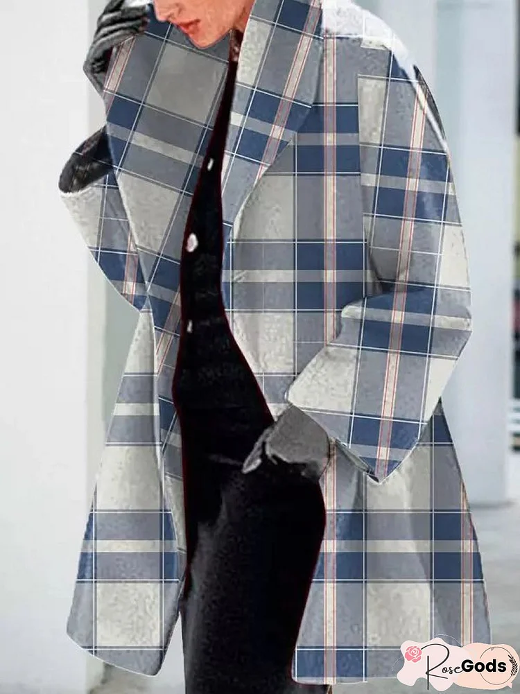 Shawl Collar Woolen Plaid Overcoat