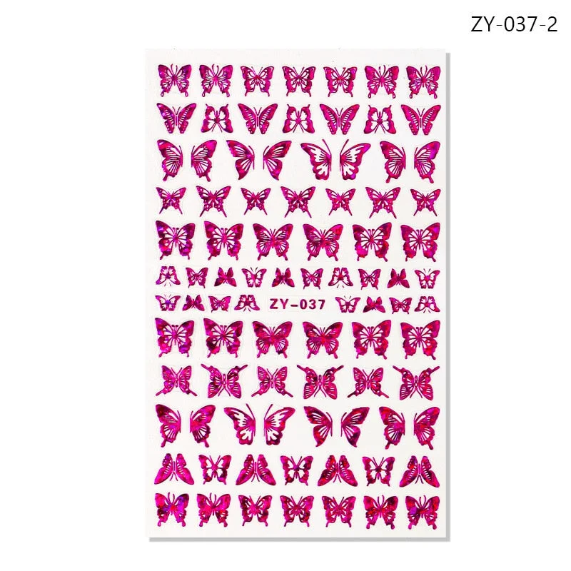 NEW Holographic 3D Laser Butterfly Nail Art Stickers Gold Silver Nail Adhesive Sliders Decals Laser Sticker Decor DIY Manicure-Nail Inspo