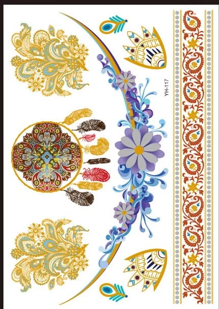 Flash Metallic Waterproof Tattoo Temporary Color Gold Silver Women Fashion Peacock Feather bird Design Sticker on the body YH119