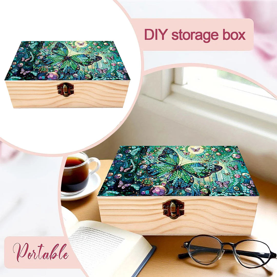 5D DIY Diamond Painting Handmade Wood Storage Box for Home Decor (Butterfly)