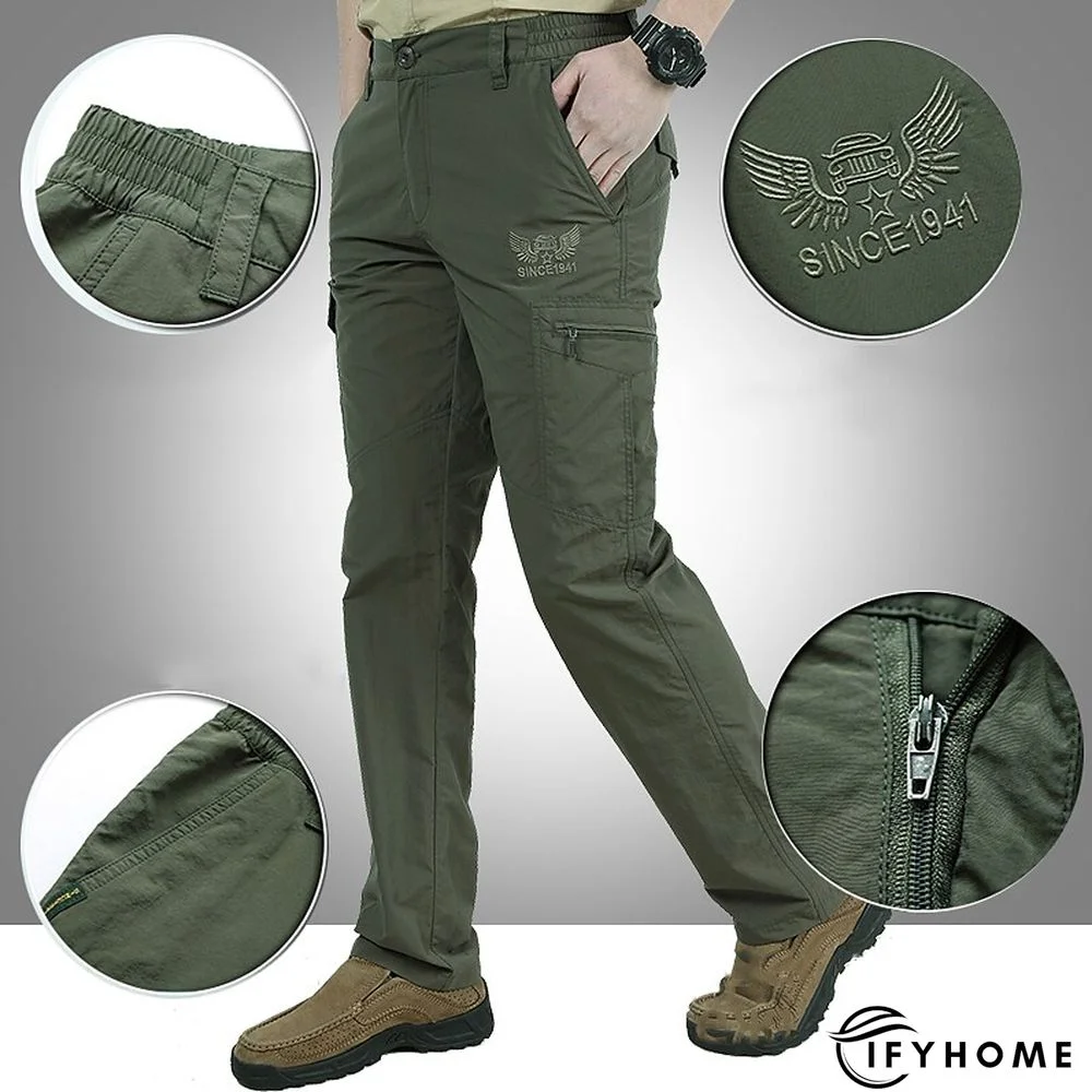 Men's Cargo Pants Hiking Pants Trousers Tactical Pants Military Summer Outdoor Ripstop Breathable Water Resistant Quick Dry Pants / Trousers Bottoms 6 Pockets Elastic Waist Black Army Green Hunting | IFYHOME