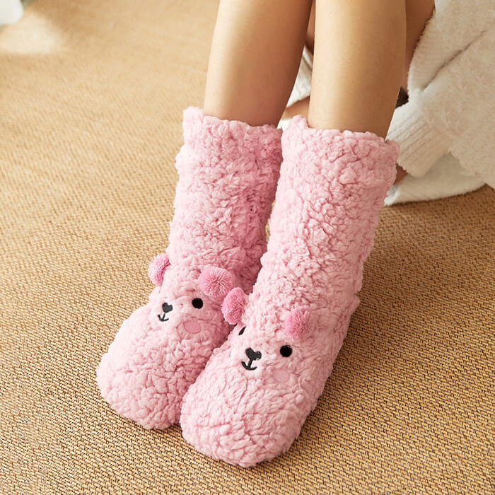 Cute Fluffy Socks for Ladies | Animal Warm Fuzzy Socks with Grips ...