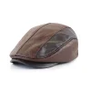 Men's Retro Beret Stitched Crocodile PU Leather Peaked Cap by Inlyline