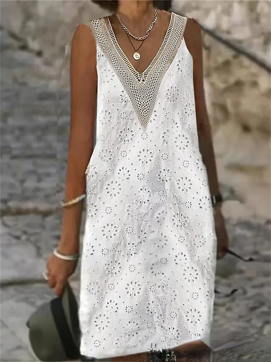 Women's Lace Patchwork Sleeveless Hollow Out Dress