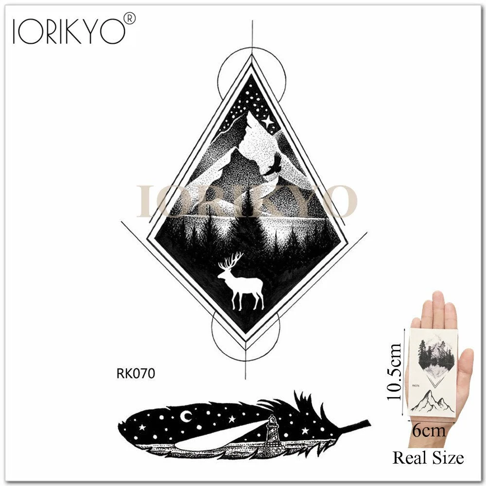 New Black Hummingbird Temporary Tattoo Stickers Women Arm Pencil Sketch Waterproof Tatoos Girls Forearm Birds Fake Tattoo Flower