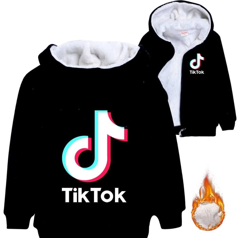 Buzzdaisy Boys Girls Tiktok Music Print Kids Fleece Up Winter Cotton Zip Hoodie