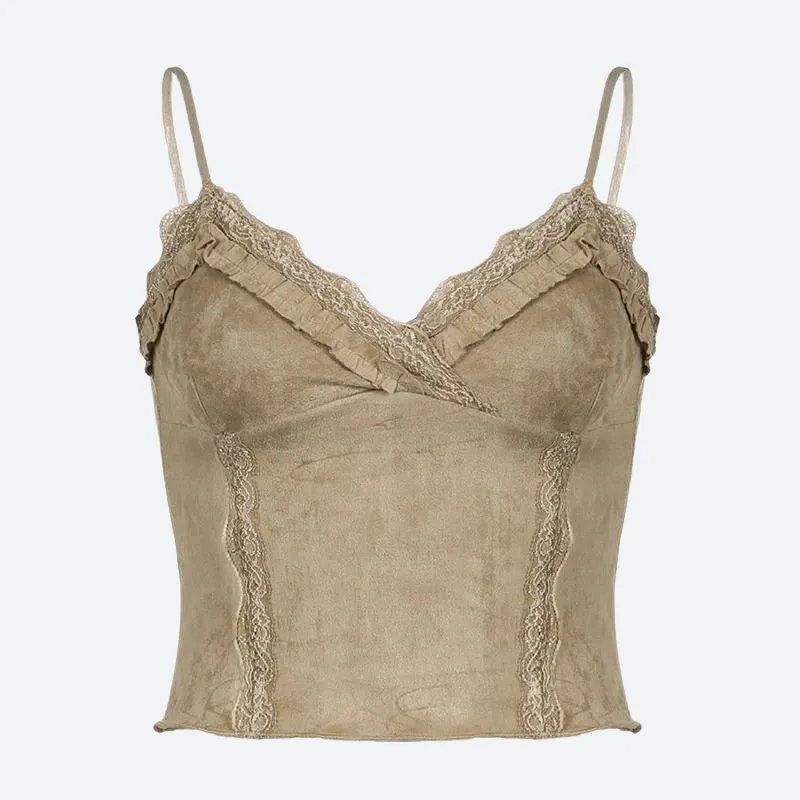 Brownm Grunge Frilled Lace Top