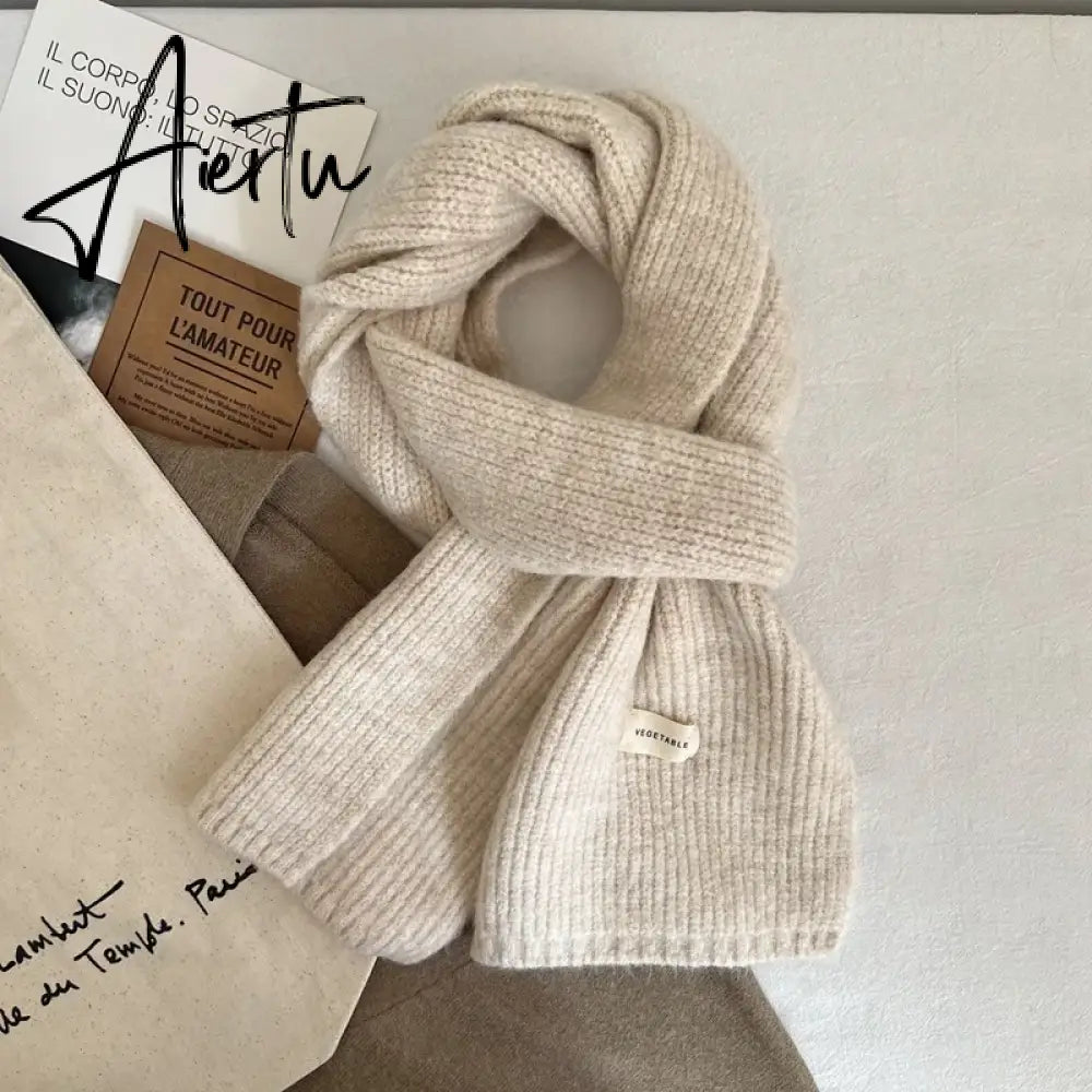 Korean Women Cashmere Scarves Lady Winter Thicken Warm Soft Pashmina Shawls Wraps Female Pure Color Knitted Long Scarf for Women Aiertu