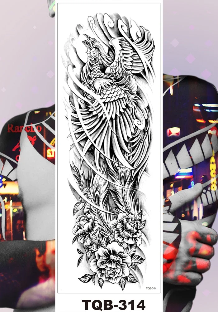 Full Flower Arm Temporary Tattoo Sticker Man Woman Girl Body Sexy Fake Tatoo Pterodactyl Bodhisattva Monkey King Phoenix Nirvana